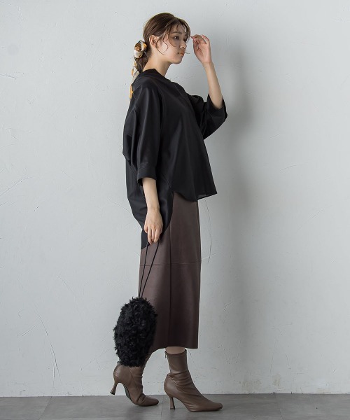 Droite lautreamont(ドロワットロートレアモン)の「セミシアースキッパーブラウス≪洗濯機で洗える≫(シャツ/ブラウス・レディース・ブラック/ベージュ/ブラウン/イエロー・M)」の11枚目の写真