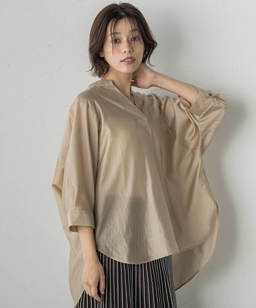 Droite lautreamont(ドロワットロートレアモン)の「セミシアースキッパーブラウス≪洗濯機で洗える≫(シャツ/ブラウス・レディース・ブラック/ベージュ/ブラウン/イエロー・M)」の13枚目の写真