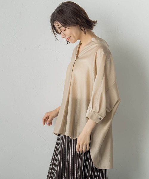 Droite lautreamont(ドロワットロートレアモン)の「セミシアースキッパーブラウス≪洗濯機で洗える≫(シャツ/ブラウス・レディース・ブラック/ベージュ/ブラウン/イエロー・M)」の14枚目の写真