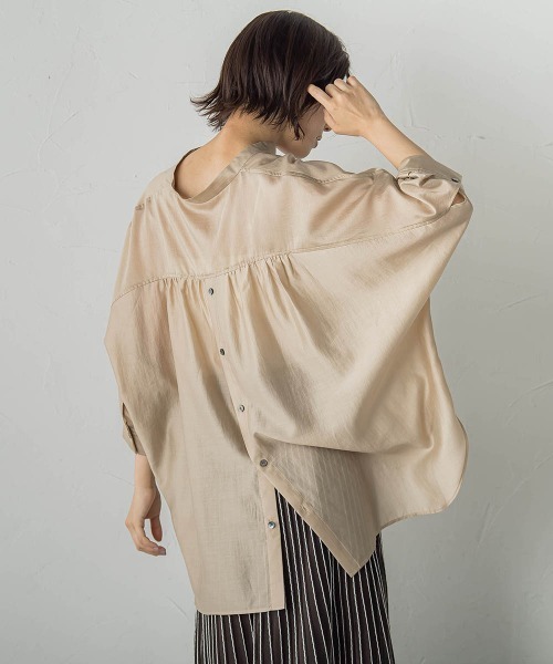Droite lautreamont(ドロワットロートレアモン)の「セミシアースキッパーブラウス≪洗濯機で洗える≫(シャツ/ブラウス・レディース・ブラック/ベージュ/ブラウン/イエロー・M)」の15枚目の写真