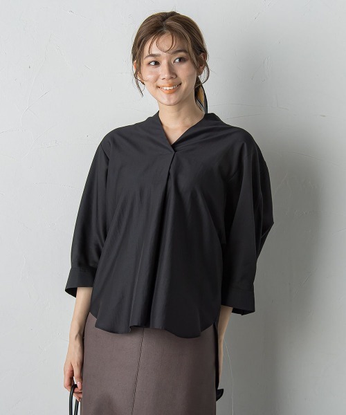 Droite lautreamont(ドロワットロートレアモン)の「セミシアースキッパーブラウス≪洗濯機で洗える≫(シャツ/ブラウス・レディース・ブラック/ベージュ/ブラウン/イエロー・M)」の5枚目の写真