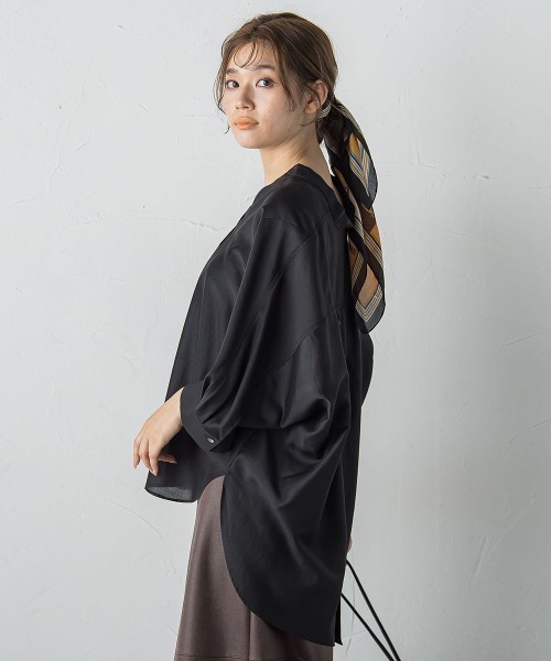 Droite lautreamont(ドロワットロートレアモン)の「セミシアースキッパーブラウス≪洗濯機で洗える≫(シャツ/ブラウス・レディース・ブラック/ベージュ/ブラウン/イエロー・M)」の7枚目の写真
