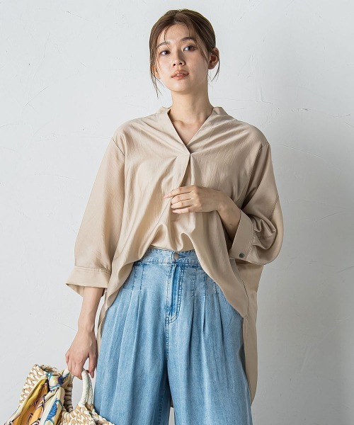 Droite lautreamont(ドロワットロートレアモン)の「セミシアースキッパーブラウス≪洗濯機で洗える≫(シャツ/ブラウス・レディース・ブラック/ベージュ/ブラウン/イエロー・M)」の21枚目の写真