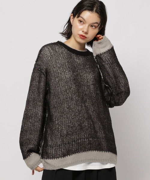 バイカラー透かしニットプルオーバー（ニット/セーター）｜niko