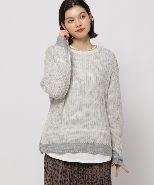 美品　MARK&LONA Atlas Wool プルオーバーニット 片畔 ラメ ショート ニット プルオーバー
