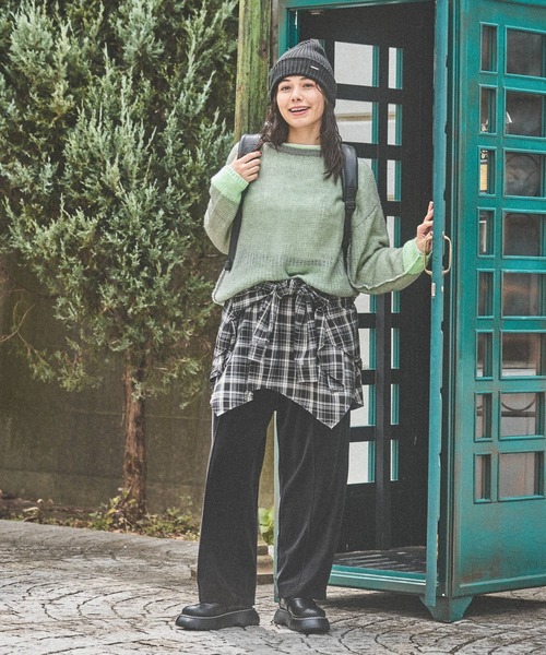 バイカラー透かしニットプルオーバー（ニット/セーター）｜niko and