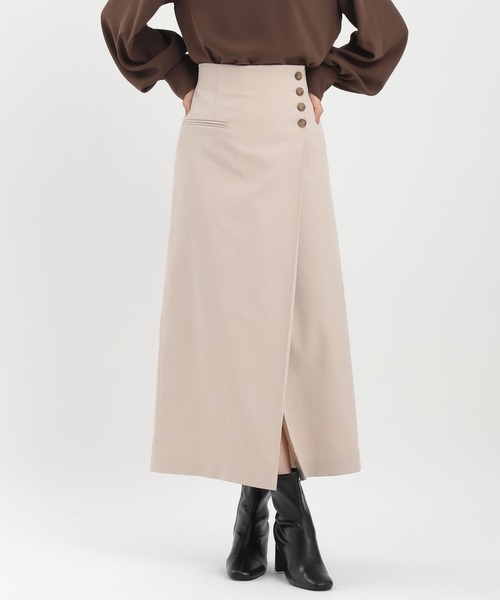 Andemiu（アンデミュウ）の「ラップ風Iラインスカート589188（スカート・レディース・アイボリー/ブラック/ブラウン/ベージュ系その他4・SMALL/MEDIUM）」の2枚目の写真