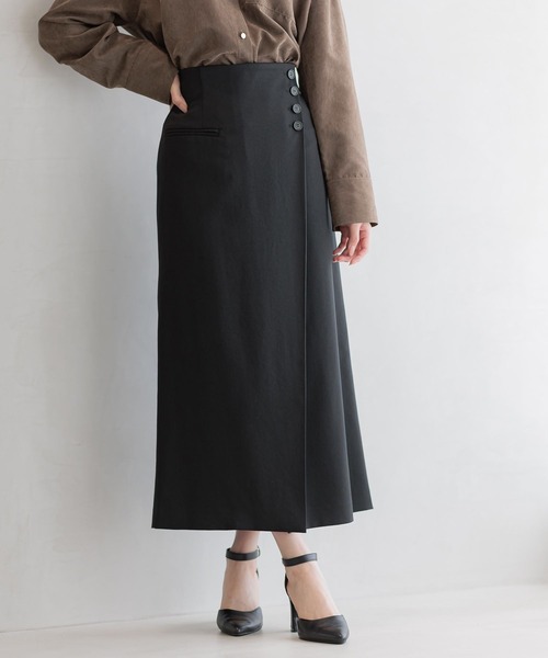 Andemiu（アンデミュウ）の「ラップ風Iラインスカート589188（スカート・レディース・アイボリー/ブラック/ブラウン/ベージュ系その他4・SMALL/MEDIUM）」の7枚目の写真