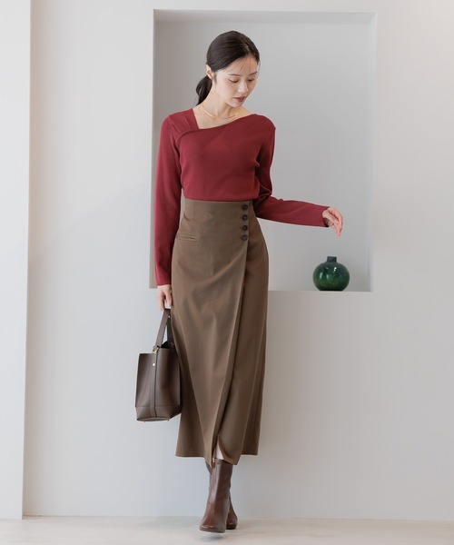 Andemiu（アンデミュウ）の「ラップ風Iラインスカート589188（スカート・レディース・アイボリー/ブラック/ブラウン/ベージュ系その他4・SMALL/MEDIUM）」の11枚目の写真