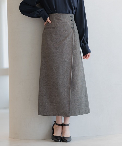 Andemiu（アンデミュウ）の「ラップ風Iラインスカート589188（スカート・レディース・アイボリー/ブラック/ブラウン/ベージュ系その他4・SMALL/MEDIUM）」の16枚目の写真