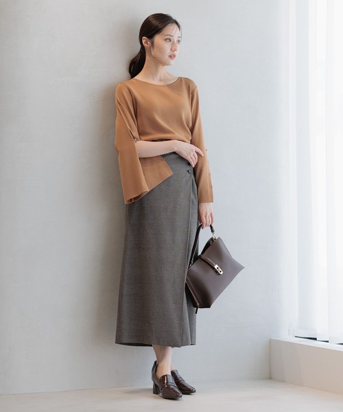 Andemiu（アンデミュウ）の「ラップ風Iラインスカート589188（スカート・レディース・アイボリー/ブラック/ブラウン/ベージュ系その他4・SMALL/MEDIUM）」の19枚目の写真