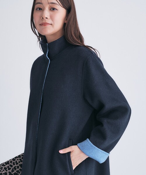 INDIVI（インディヴィ）の「【配色デザイン／ミドル丈】ウールリバー テントラインコート（その他アウター・レディース・ライトグレー系4/ネイビー系4/ベージュ系その他7・38/36/15 /13/05/40）」の3枚目の写真