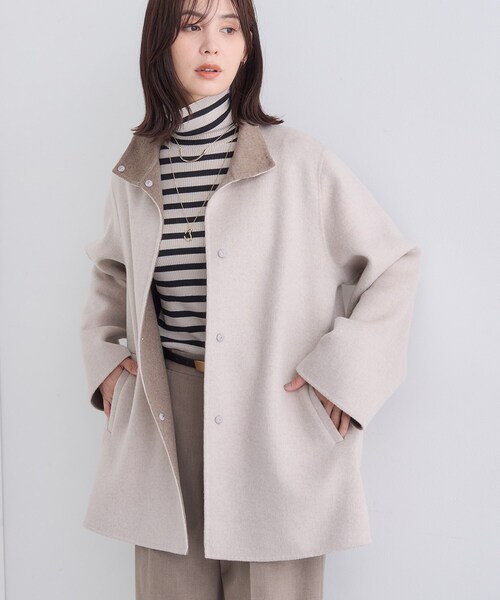 INDIVI（インディヴィ）の「【配色デザイン／ミドル丈】ウールリバー テントラインコート（その他アウター・レディース・ライトグレー系4/ネイビー系4/ベージュ系その他7・38/36/15 /13/05/40）」の9枚目の写真