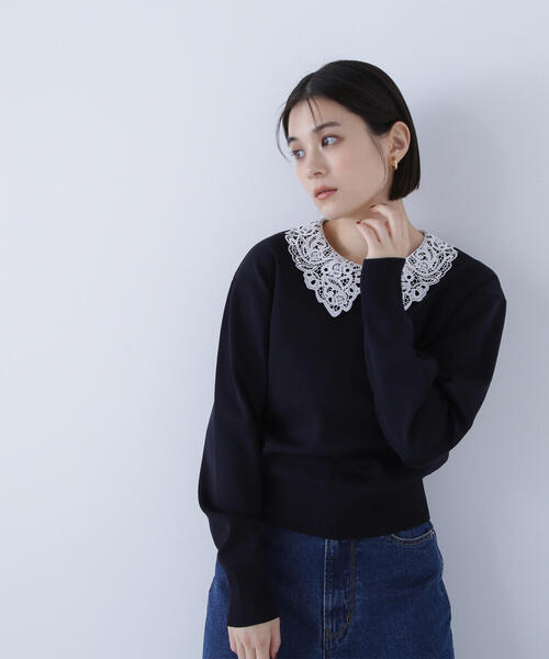 ナチュラルビューティーベーシック（NATURAL BEAUTY BASIC）/レースカラーフォルムニット セール】◇レースカラーフォルムニット（ニット/セーター）｜NATURAL