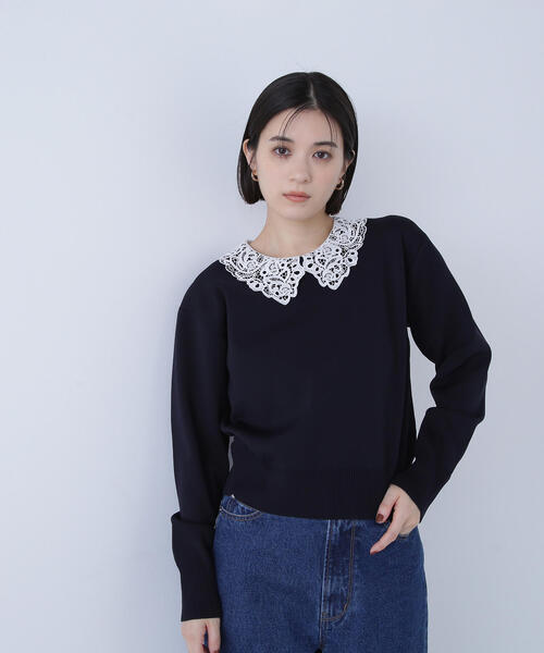 NATURAL BEAUTY BASIC(ナチュラルビューティーベーシック)の「◇レースカラーフォルムニット(ニット/セーター・レディース・グレー/ブラウン/ネイビー・FREE)」の13枚目の写真