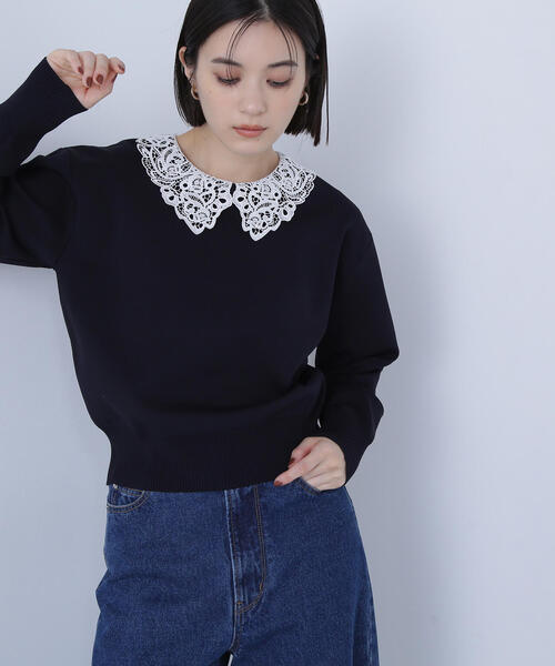 NATURAL BEAUTY BASIC(ナチュラルビューティーベーシック)の「◇レースカラーフォルムニット(ニット/セーター・レディース・グレー/ブラウン/ネイビー・FREE)」の3枚目の写真