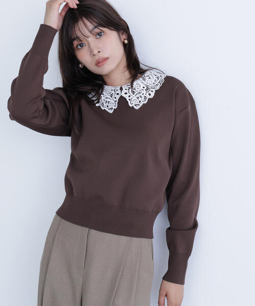 ナチュラルビューティーベーシック（NATURAL BEAUTY BASIC）/レースカラーフォルムニット セール】◇レースカラーフォルムニット（ニット/セーター）｜NATURAL