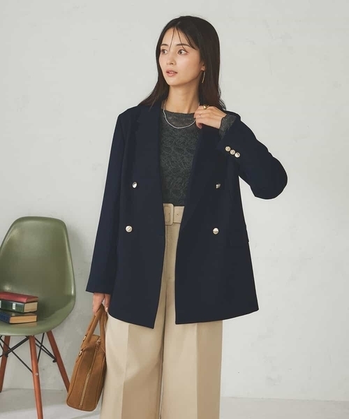 a.v.v（アーヴェヴェ）の「【マシンウォッシャブル】ダブルブレストジャケット（テーラードジャケット・レディース・ネイビー/モカ・36/38/40）」の3枚目の写真