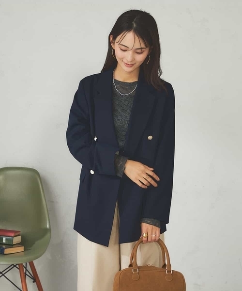 a.v.v（アーヴェヴェ）の「【マシンウォッシャブル】ダブルブレストジャケット（テーラードジャケット・レディース・ネイビー/モカ・36/38/40）」の5枚目の写真