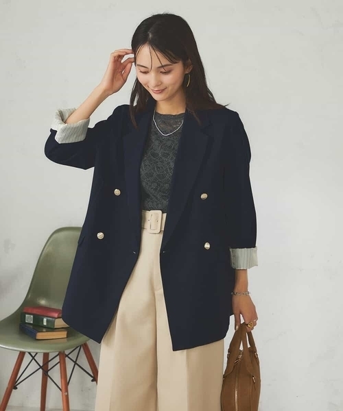 a.v.v（アーヴェヴェ）の「【マシンウォッシャブル】ダブルブレストジャケット（テーラードジャケット・レディース・ネイビー/モカ・36/38/40）」の7枚目の写真