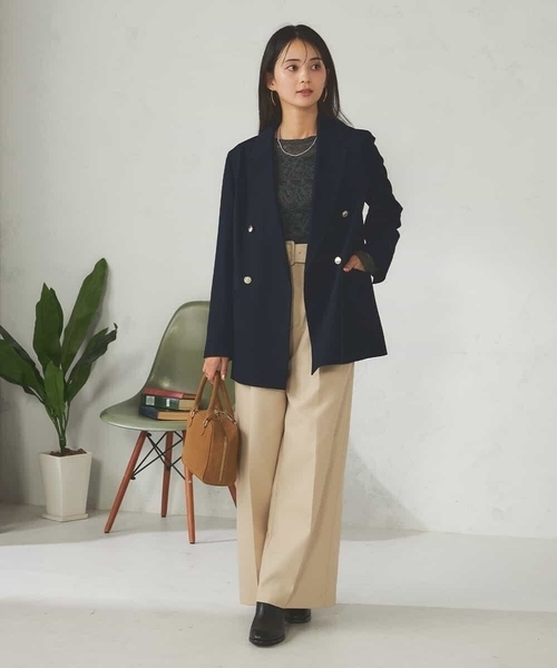 a.v.v（アーヴェヴェ）の「【マシンウォッシャブル】ダブルブレストジャケット（テーラードジャケット・レディース・ネイビー/モカ・36/38/40）」の9枚目の写真