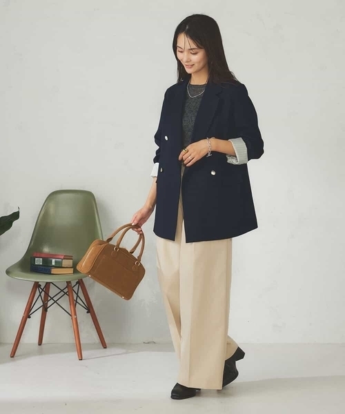 a.v.v（アーヴェヴェ）の「【マシンウォッシャブル】ダブルブレストジャケット（テーラードジャケット・レディース・ネイビー/モカ・36/38/40）」の14枚目の写真