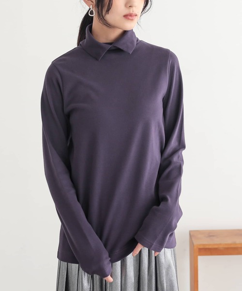 n'OrLABEL(ノアールレーベル)の「【吸湿発熱・保温・帯電防止】シャツ襟ハイネックカットソー(Tシャツ/カットソー・レディース・ブラック/グレイッシュベージュ/アイボリー/チャコール/ネイビー・M/LL/L)」の5枚目の写真