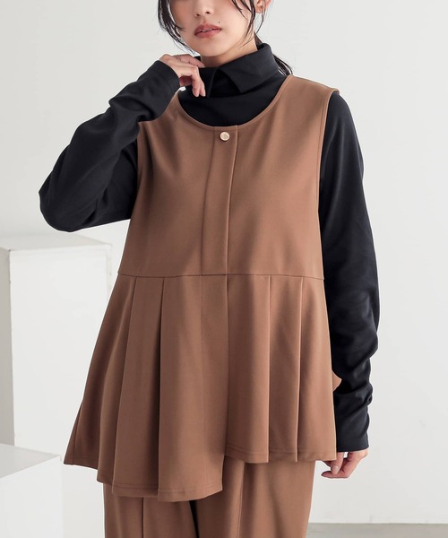 n'OrLABEL(ノアールレーベル)の「【吸湿発熱・保温・帯電防止】シャツ襟ハイネックカットソー(Tシャツ/カットソー・レディース・ブラック/グレイッシュベージュ/アイボリー/チャコール/ネイビー・M/LL/L)」の1枚目の写真