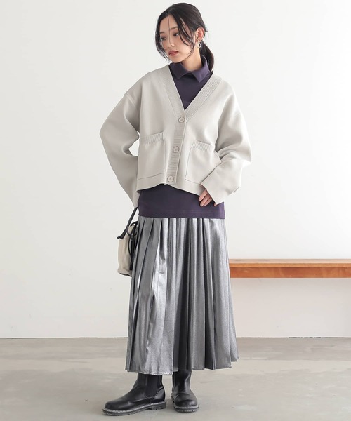 n'OrLABEL(ノアールレーベル)の「【吸湿発熱・保温・帯電防止】シャツ襟ハイネックカットソー(Tシャツ/カットソー・レディース・ブラック/グレイッシュベージュ/アイボリー/チャコール/ネイビー・M/LL/L)」の17枚目の写真
