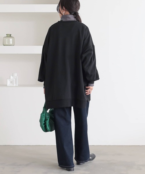 n'OrLABEL(ノアールレーベル)の「【吸湿発熱・保温・帯電防止】シャツ襟ハイネックカットソー(Tシャツ/カットソー・レディース・ブラック/グレイッシュベージュ/アイボリー/チャコール/ネイビー・M/LL/L)」の15枚目の写真