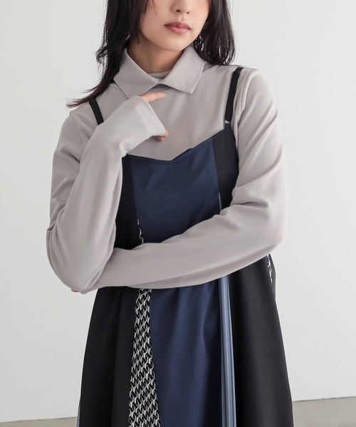 n'OrLABEL(ノアールレーベル)の「【吸湿発熱・保温・帯電防止】シャツ襟ハイネックカットソー(Tシャツ/カットソー・レディース・ブラック/グレイッシュベージュ/アイボリー/チャコール/ネイビー・M/LL/L)」の22枚目の写真