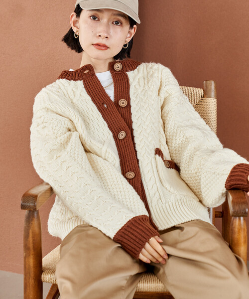 van ベージュ パッチワーク ニットカーディガン van ベージュ パッチワーク ニットカーディガン - メルカリ