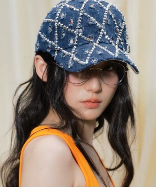 セール】Y2Kラインストーンデニムキャップ（キャップ）｜Sibra（シブラ