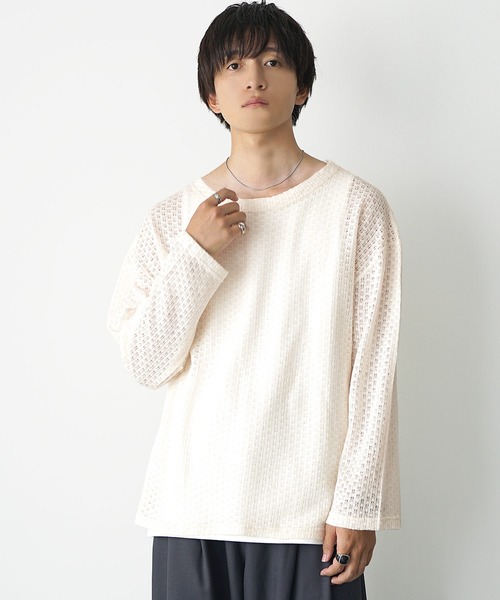 MinoriTY(マイノリティ)の「【MinoriTY】フェザータッチシアーロンT シアーニット シアートップス メンズ 秋服 春服(Tシャツ/カットソー・メンズ・アイボリー/ブラウン/グリーン/オレンジ・S/M/L)」の2枚目の写真