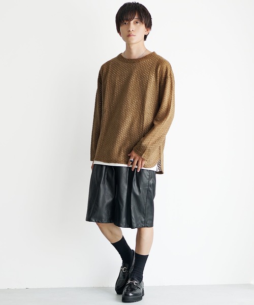 MinoriTY(マイノリティ)の「【MinoriTY】フェザータッチシアーロンT シアーニット シアートップス メンズ 秋服 春服(Tシャツ/カットソー・メンズ・アイボリー/ブラウン/グリーン/オレンジ・S/M/L)」の11枚目の写真