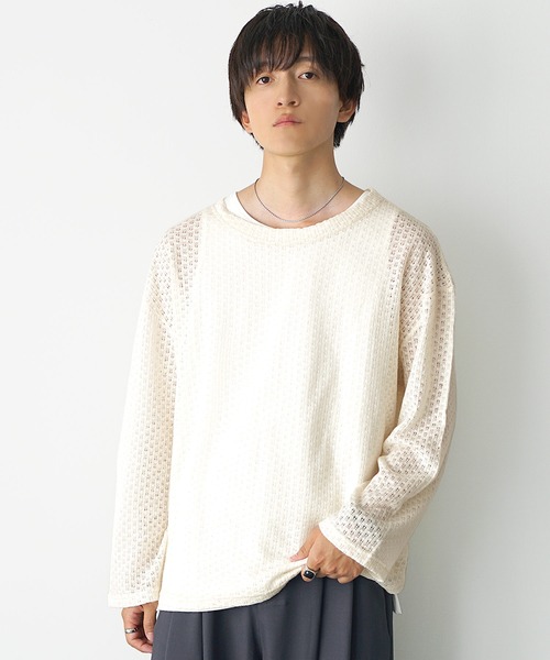 MinoriTY(マイノリティ)の「【MinoriTY】フェザータッチシアーロンT シアーニット シアートップス メンズ 秋服 春服(Tシャツ/カットソー・メンズ・アイボリー/ブラウン/グリーン/オレンジ・S/M/L)」の7枚目の写真