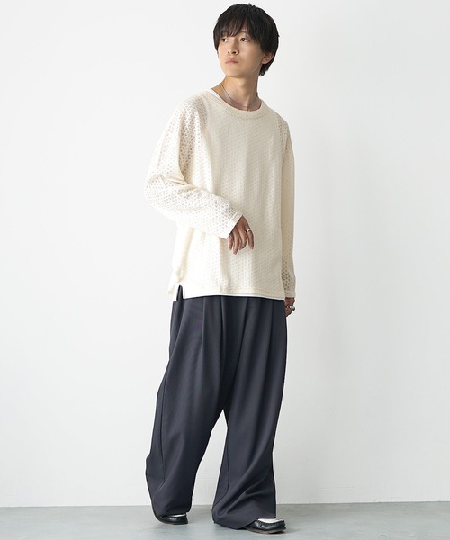 MinoriTY(マイノリティ)の「【MinoriTY】フェザータッチシアーロンT シアーニット シアートップス メンズ 秋服 春服(Tシャツ/カットソー・メンズ・アイボリー/ブラウン/グリーン/オレンジ・S/M/L)」の8枚目の写真