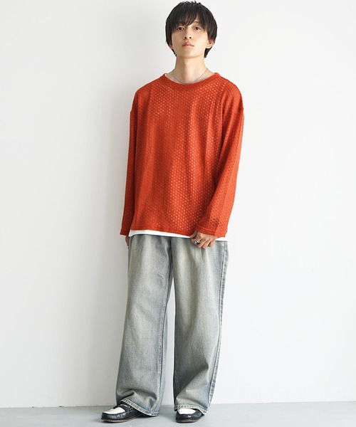 MinoriTY(マイノリティ)の「【MinoriTY】フェザータッチシアーロンT シアーニット シアートップス メンズ 秋服 春服(Tシャツ/カットソー・メンズ・アイボリー/ブラウン/グリーン/オレンジ・S/M/L)」の14枚目の写真