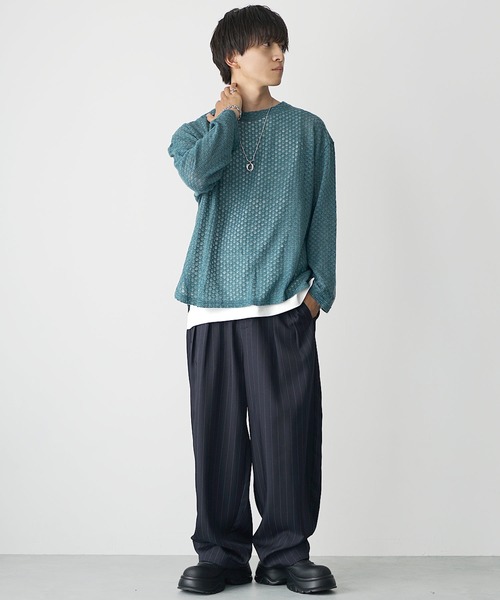 MinoriTY(マイノリティ)の「【MinoriTY】フェザータッチシアーロンT シアーニット シアートップス メンズ 秋服 春服(Tシャツ/カットソー・メンズ・アイボリー/ブラウン/グリーン/オレンジ・S/M/L)」の17枚目の写真