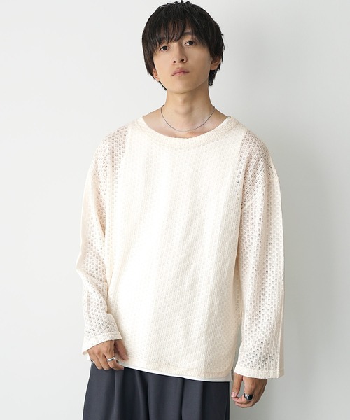 MinoriTY(マイノリティ)の「【MinoriTY】フェザータッチシアーロンT シアーニット シアートップス メンズ 秋服 春服(Tシャツ/カットソー・メンズ・アイボリー/ブラウン/グリーン/オレンジ・S/M/L)」の5枚目の写真