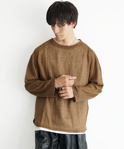 MinoriTY(マイノリティ)の「【MinoriTY】フェザータッチシアーロンT シアーニット シアートップス メンズ 秋服 春服(Tシャツ/カットソー・メンズ・アイボリー/ブラウン/グリーン/オレンジ・S/M/L)」の9枚目の写真
