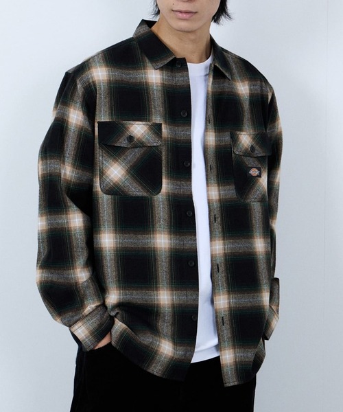 ディッキーズ メンズ シャツ トップス Dickies fisherville shirt in brown tan GENUINE DICKIES ジェニュインディッキーズ チェック柄 長袖 ワーク