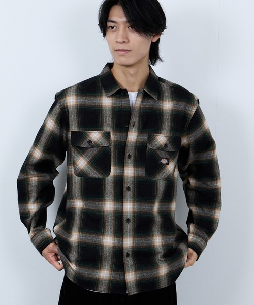 リッキーでございます 別注】Dickies 100% Cotton Plaid Work Shirt Long Sleeve Casual 綿