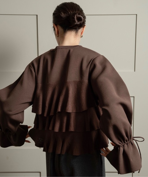 ribbon gather cuffs frill cardigan / リボンギャザーカフスフリルカーディガン