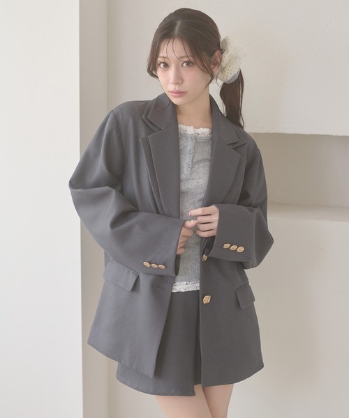 Ambre Neige(アンブルネージュ)の「W lapel tailored jacket / Wラペルテーラードジャケット(テーラードジャケット・レディース・チャコールグレー/ダークブラウン/ベージュ・FREE)」の2枚目の写真