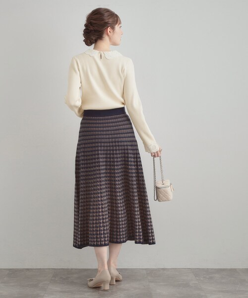 【新品タグ付き】アメノチハレ　レース襟付きギャザースリーブニット 長袖　ネイビー Machine-washable】レース襟付きギャザースリーブニット – Ame no chi Hare