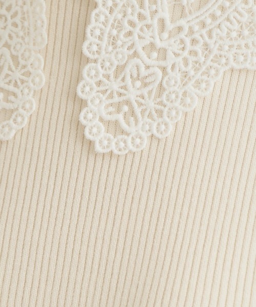 couture brooch（クチュールブローチ）の「【着映え・フェミニン・通勤】レース衿カフス付きリブニット（ニット/セーター・レディース・アイボリー/ブラック/ベージュ/ブラック系6・36/38/42）」の16枚目の写真