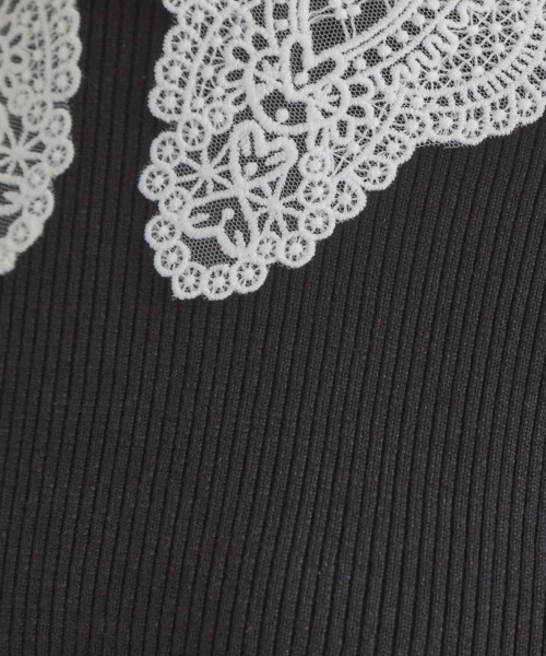 couture brooch（クチュールブローチ）の「【着映え・フェミニン・通勤】レース衿カフス付きリブニット（ニット/セーター・レディース・アイボリー/ブラック/ベージュ/ブラック系6・36/38/42）」の15枚目の写真
