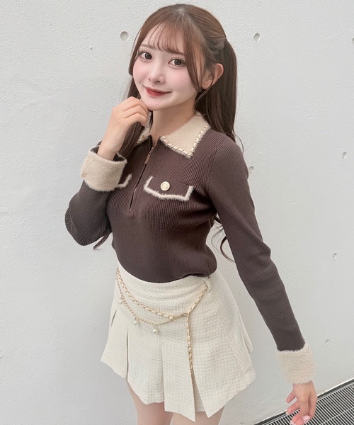 NOMAE(ノーマエ)の「チェーンカラーZIPニット(ニット/セーター・レディース・ブラウン/グレー/ブラック/アイボリー・FREE)」の13枚目の写真