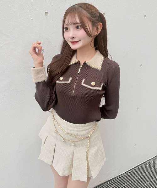 NOMAE(ノーマエ)の「チェーンカラーZIPニット(ニット/セーター・レディース・ブラウン/グレー/ブラック/アイボリー・FREE)」の14枚目の写真